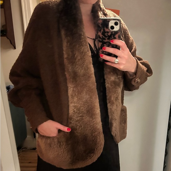 VINTAGE 1940s Beaver Fur Wool Kraeler Coat Women’s Medium Brown Bakelite Jacket - Picture 8 of 10